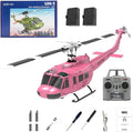 C032 UH-1 Huey RC Helicopter for Adults 1/48 Scale 2.4G 6CH Flybarless Stunt RC Plane 6-Axis Gyroscope Optical Flow Positioning TOF Lidar Height Setting for Beginners (Pink (2 Batteries))