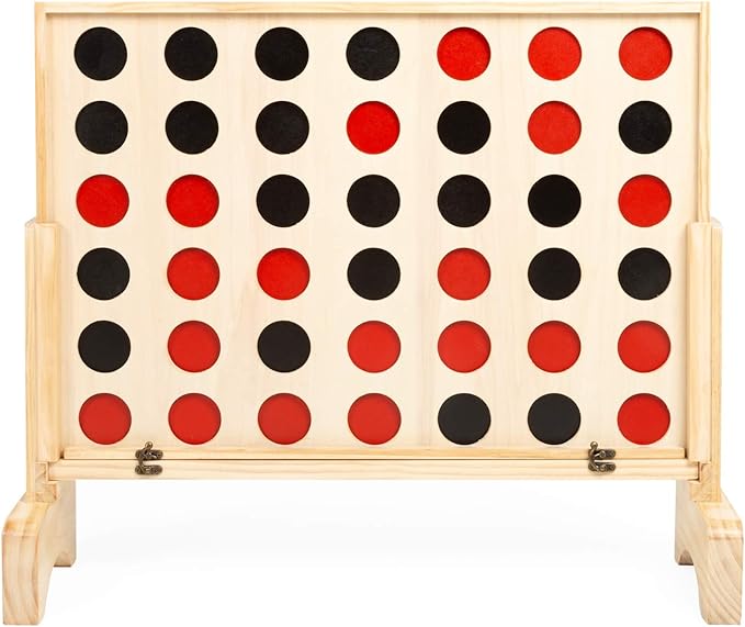 Play Platoon Giant Connect Game Outdoor Join 4 in a Row with Coins Case and Rules - Extra Large Yard Games for Adults and Family - Natural Wood