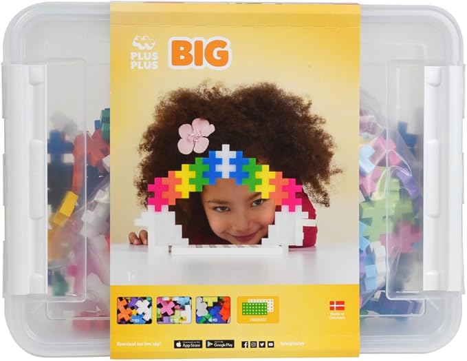 Plus Plus Big - 200 Big pc in Storage Tub - Basic Neon and Pastel Mix w/ Baseplates - Construction Building Steam Toy Interlocking Large Puzzle Blocks for Toddlers and Preschool
