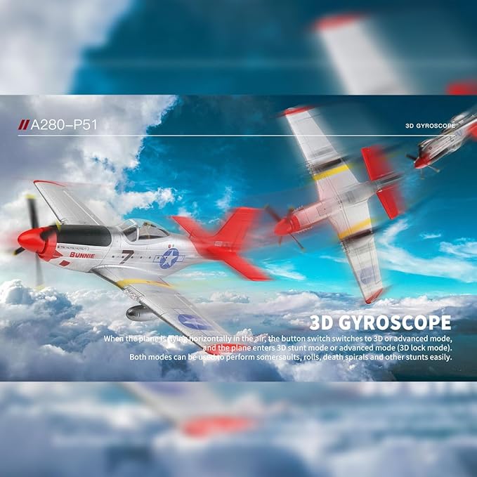 XK A280 P-51 RC Airplane EPP Remote Control Airplane 3D/6G 2.4G 4CH Brushless 560mm Wingspan Fixed Wing RC Aircraft Model with Quick Release Military Plane Toy Gift -RTF