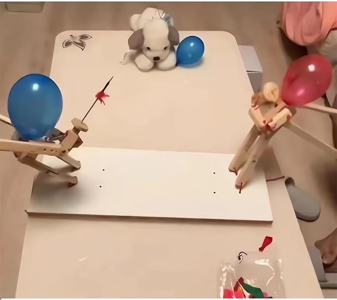Handmade Wooden Fencing Puppets - 2024 New Pop the Balloon Game Boom of Balloons Game Punching Whack a Pack Balloon Man Battle Bots Arena Adult Party Games for Groups (with 50pcs balloons)