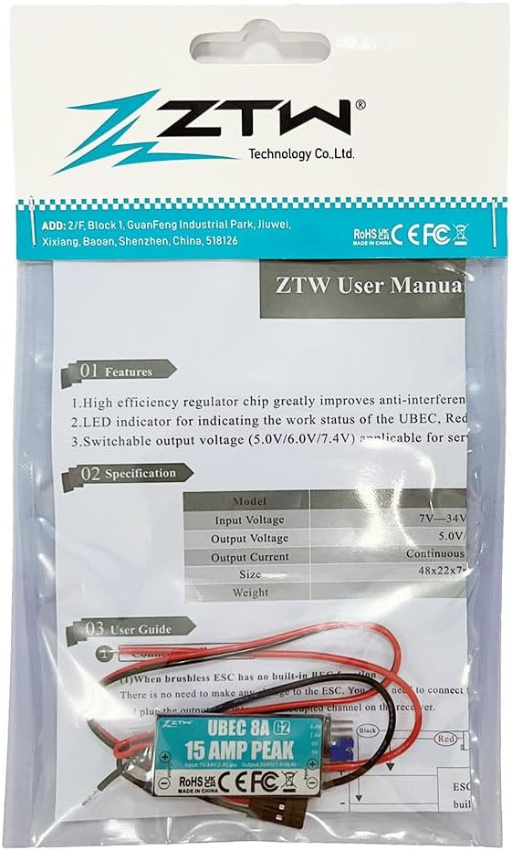 ZTW UBEC Current 15A Peak Continuous 8A 8.4V 6.0V 5.5V 5.0V Adjustable for The Rc Airplane Helicopter and OPTO ESC