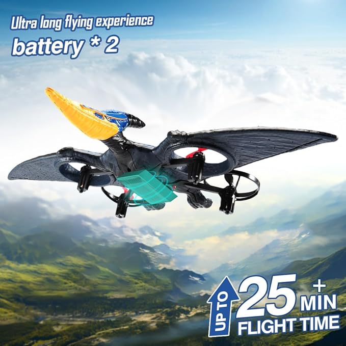 Dinosaur Remote Control Drone 2.4G EPP Foam RC Pterodactyl Hobby RC Airplanes with 6-Axis Gyro One Key Takeoff Landing Stunt Roll &amp 360 Flip Fighter Jet Toy Christmas Birthday Gift for Boys Gi