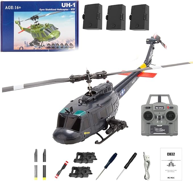 C032 UH-1 Huey RC Helicopter for Adults 1/48 Scale 2.4G 6CH Flybarless Remote Control Military Helicopter 3D Stunt Flight &amp High-Precision RC Airplane for Beginners