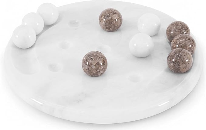 Radicaln Marble Tic Tac Toe Board Game 10 Inches White &amp Oceanic Handmade Strategy Board Games for Coffee Table Decor Adult Board Games for Game Night