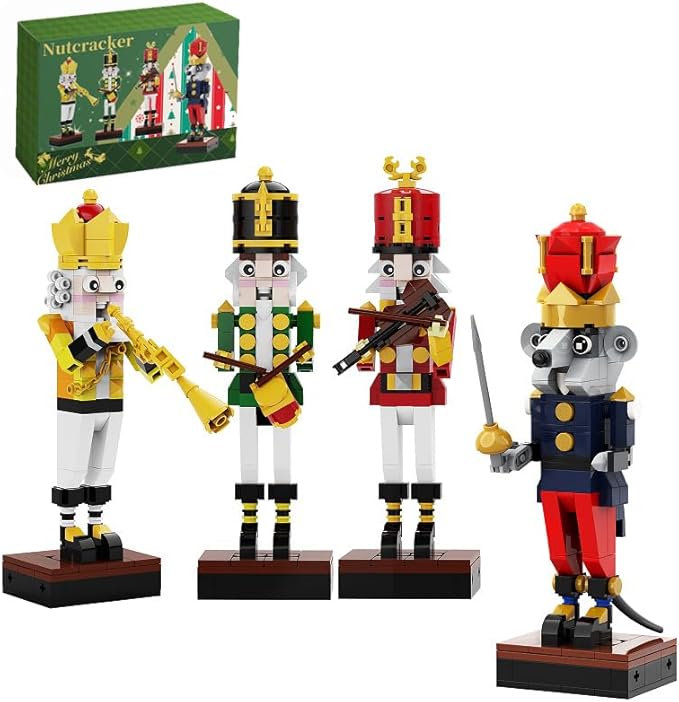 Christmas Nutcracker Building Kit - Xmas King and Soldier Set a 4-in-1 for Teenagers as Puzzle Toys Compatible with Lego for Desktop Ornament Model (697 Pcs)