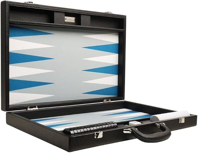 19-inch Premium Backgammon Set - Large Size - Black with White and Astral Blue Points