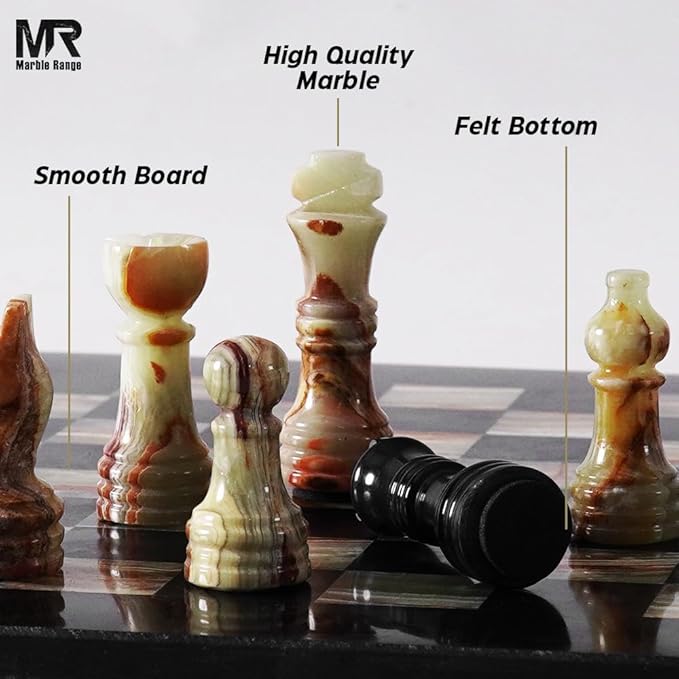 Marble Chess Set for Adults 10 Handmade Black &amp Green Onyx Board Game with 32 Chess Pieces 2 Extra Queens &amp Storage Box Luxury Travel Game Elegant for Home Decor
