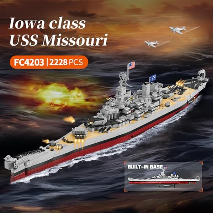 USS Missouri Aircraft Carrier Battleship Building Toys Set WW2 Navy Warship Battleship Building Set Military Building Block Set for Teens and Adults Army Toy for Collectors(2228 PCS)