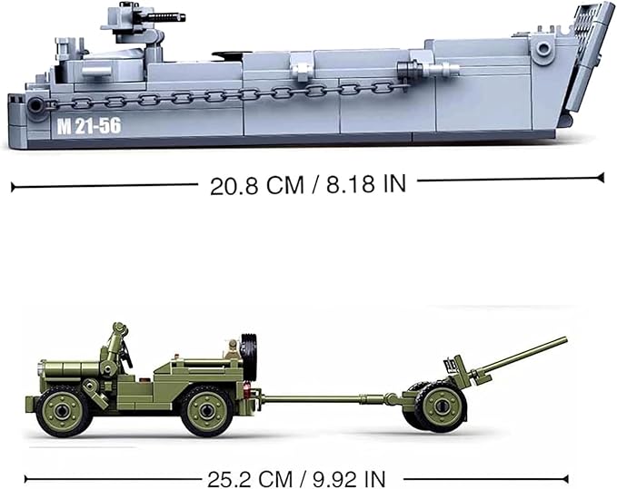 General Jim's WW2 Landing Craft Higgins Boat Building Blocks Set – 325 Pieces with Military Jeep &amp Rotating Figures – Compatible with All Major Brick Brands – Historical WW2 Model Set