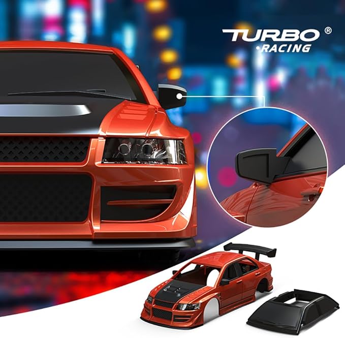 TurboRC 1:76 Mini Sports Car 4CH 2.4GHZ Remote Control Full Proportional RTR Kit with 2 Replaceable Body Shell(C76-Red)
