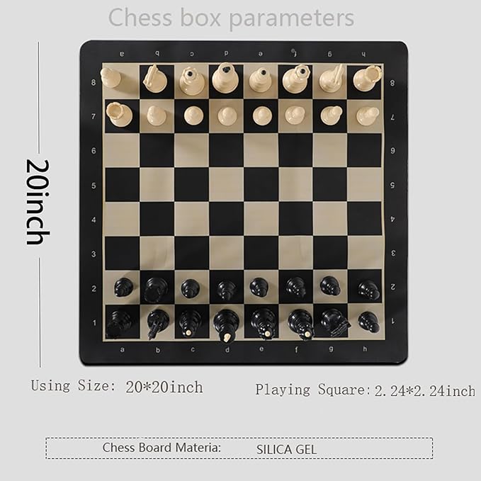 20-Inch Portable Folding Chess Set with Weighted Plastic Pieces Double Queens &amp Carrying Bag – Ideal for Adults Beginners Camping and Game Nights