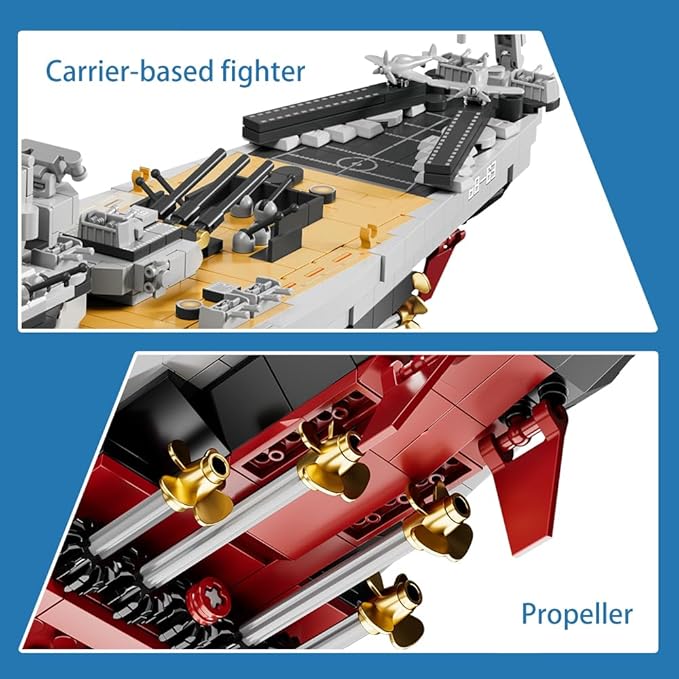 MISINI M6320 Military Series World War II Battleship Building Kit 2228 Pieces USS Missouri Battleship Toy Gift Ship Building Block Set for Adult Collection(Iowa-Class Warship)