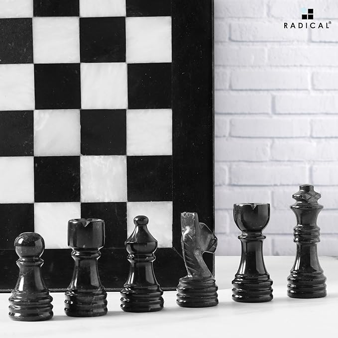 Radicaln Marble Chess Set 12 Inches Black &amp White Handmade Classic Board Games for Adults Luxury Marble Chess Board &amp 32 Pieces Adult Board Game