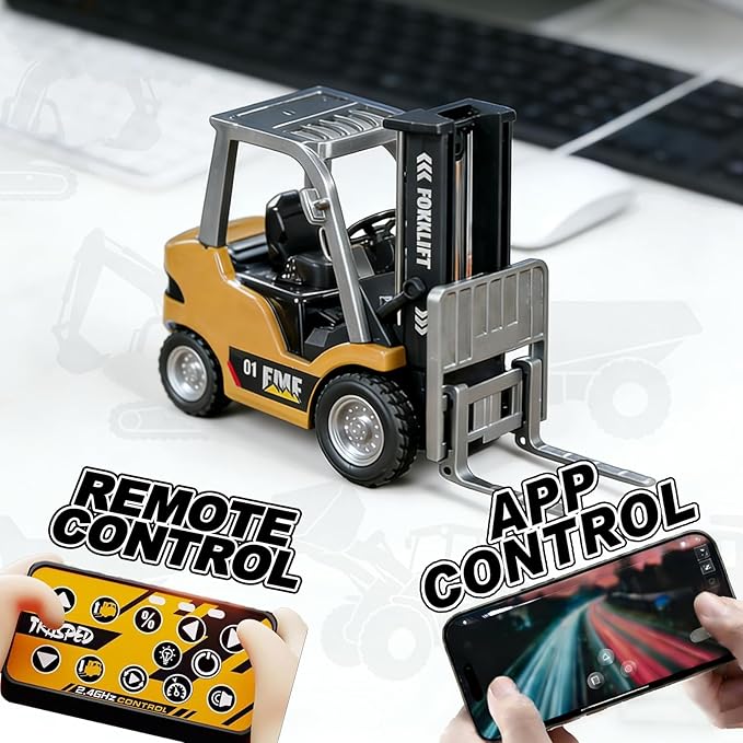 1/64 Scale RC Forklift Crane 2.4GHz Metal RC Truck 2-in-1 Construction Vehicle with Hook &amp Metal Forks Dual Speed APP Control Construction Vehicle Hobby Toy for Adults and Kids