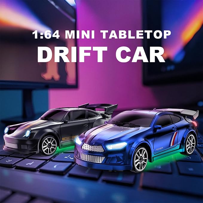 1:64 Scale Mini RC Drift Car with Gyro Full Proportional RTR 2.4Ghz Remote Control with RGB Lights (05-Black)