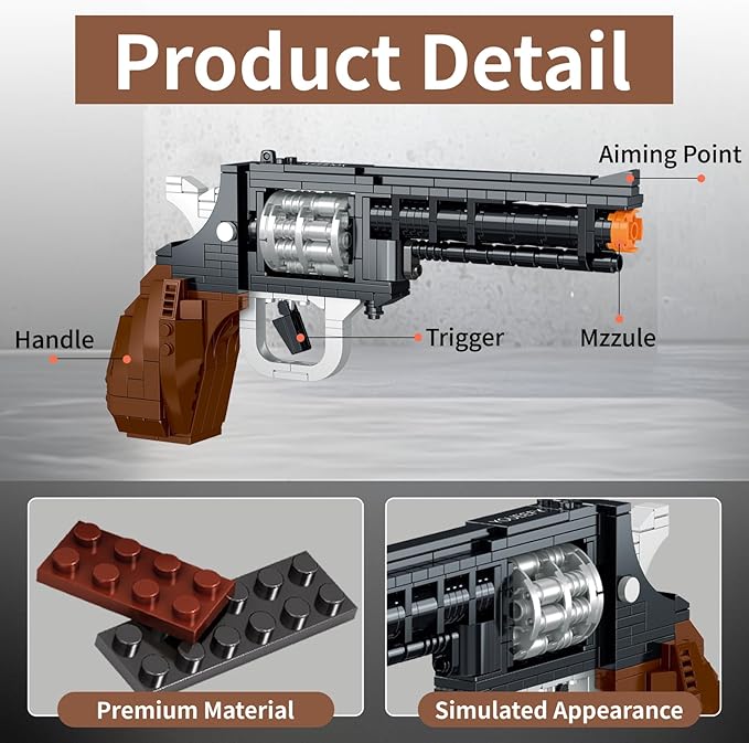 1:1 Pistol Building Blocks Set 400+ Pieces Building Blocks Model Gun Toy for Adults &amp Kids 14+ Unique Collectible Gift for Christmas Birthday Military Fans (Revolver)