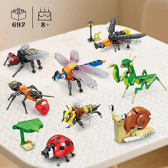 Lynda Insect Building Blocks Set Educational STEM Toys with Dragonfly Mantis Bee Ladybug Etc8 Years OldPerfect for Display Play As a Unique Gift for Insect Enthusiasts.