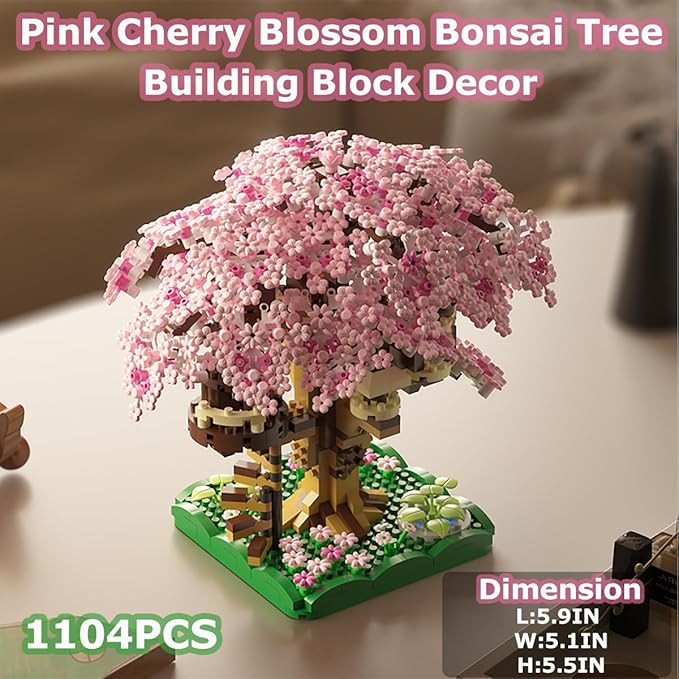 Beego 2 Bonsai Tree Cherry Blossom Building Toy Not Compatible with Lego Japanese Sakura Pink&ampPurple Flower House Building Micro Bricks Tree House Botanical Collection for Adults Teen (2201 PCS
