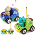 2-Pack RC Dinosaur Cars for Kids - Remote Control Dinosaur Toy Cars with Music and Lights Birthday Gift Toy for Boys Ages 2 3 4 5 Year Old and Toddlers 18+ Months