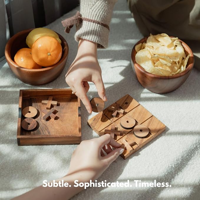 Wooden Tic Tac Toe (XOXO) Game – Handmade 2-Player Strategy Board Game – Travel Size Rustic Tabletop Decor – Sustainable Wood Gift for Adults Kids Couples Family (Classic)