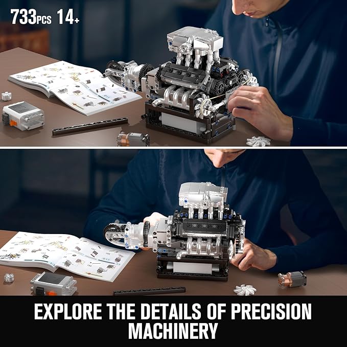 Mould King 10206 V8 Engine Model kit that Runs Build Your Own Cars Combustion Battery/Motor Blocks Sets Mechanic Engineering Construction Set STEM Toy Gift for Adults 14+ Teens(737 PCS)