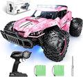 Tecnock Pink RC Car 1/16 Scale Remote Control Car for Girls High Speed 20 Km/h All Terrains Rc Monster Truck with Two Rechargeable Batteries &amp Head Chassis Lights Gift Toy for Kids Adults