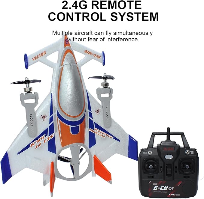 QIDI 570 RC Airplane 2.4Gh 6CH RC Glider Fixed Wing Aircraft 3 Flight Models Brushless RC Helicopters Vertical Takeoff RC Glider (Blue)