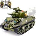 M4A3 Sherman US Army Tank 1/18 RTR RC Armored Fighting Vehicle Airsoft BB Battle Water Bomb Shot Smoke Sound Light Recoil 2.4Ghz Vibration Controller WWII Military Model Classic Panzer Display