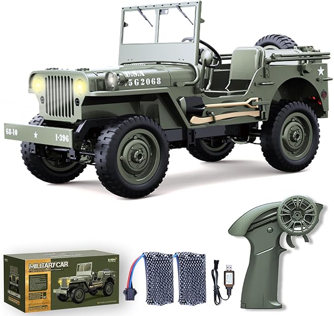 RC Crawlers 1:10 Scale D888 Willys Military Jeep 2.4Ghz 4WD Off Road Rock Crawler Vehicle with Lights All Terrain Electric RC Jeep Toy for Adult Teens