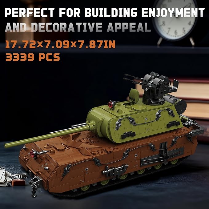 WW2 Panzer VIII Maus Tank Building Sets for Adults Army Military Vehicles Collectible Model for Home Decor (Multicolor)