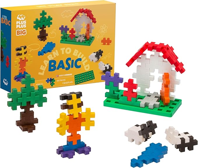 PLUS PLUS Learn to Build Big Building Toys Set for Toddlers and Preschoolers Stem Toys for 3+ Year Old 60 Interlocking Blocks - Basic