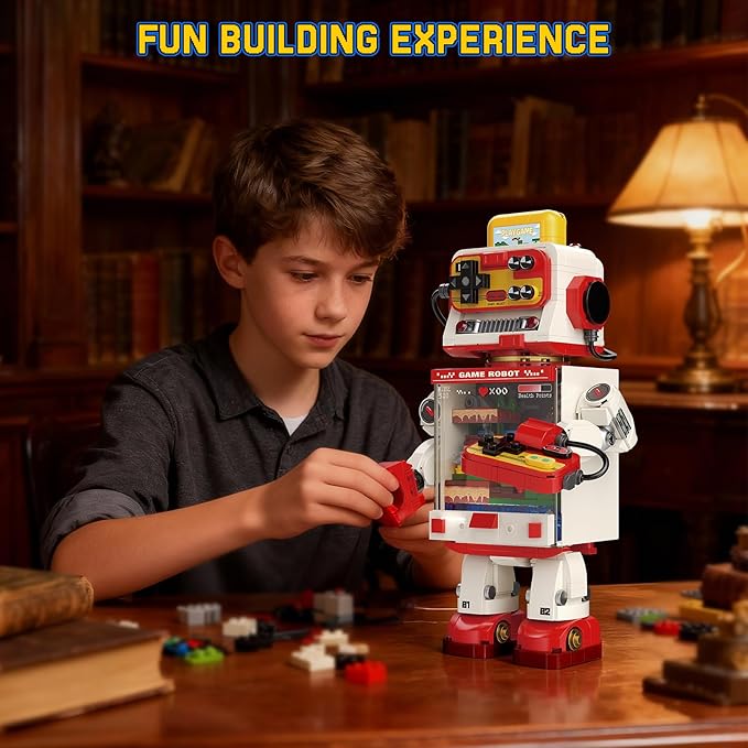 Fantastic Idea Game Robot Building Block Sets Retro Game Console Building Toys Pixel Style Collection &amp Display DIY Model Kit Creative Gifts for Adults Teens 14+（592PCS）