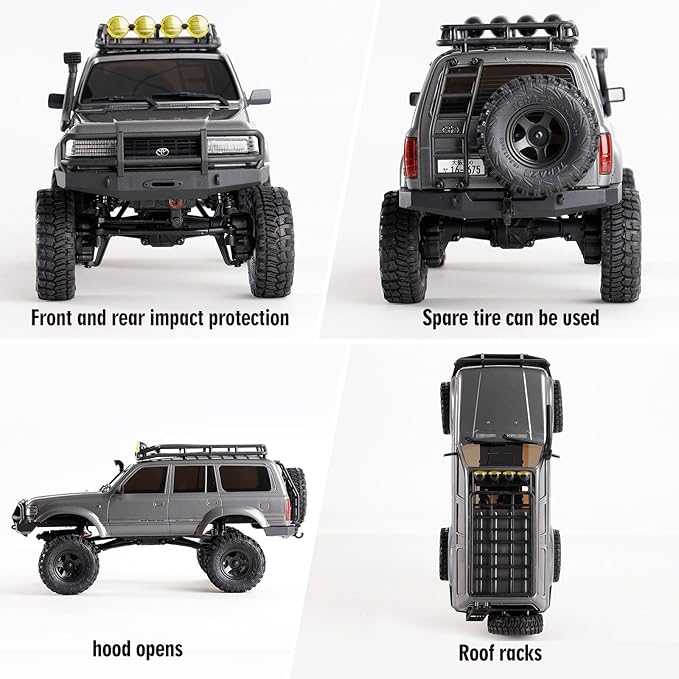 FCX18 FMS RC Crawler Toyota Cruiser 1/18 LC80 Offroad Trucks 4X4 RC Rock Crawler with Portal Axles LED Lights for Adults (Grey)