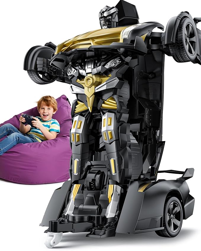 V992 Transform Remote Control Car Transform Robot RC Cars 1:14 Scale 2-in-1 Robot Toy Car with Sound &amp Light Gesture Sensing Automatic Deformation Great Gift Toys for Boys and Girls 4-6 (Gol