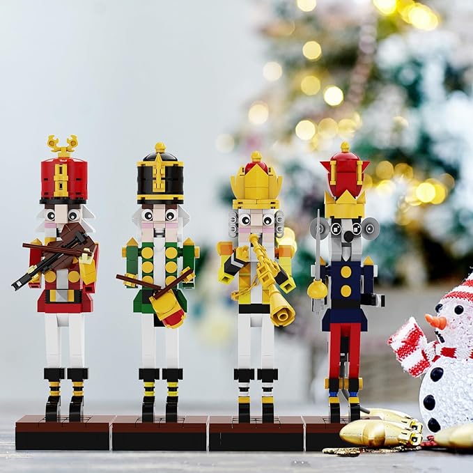 Christmas Nutcracker Building Kit - Xmas King and Soldier Set a 4-in-1 for Teenagers as Puzzle Toys Compatible with Lego for Desktop Ornament Model (697 Pcs)