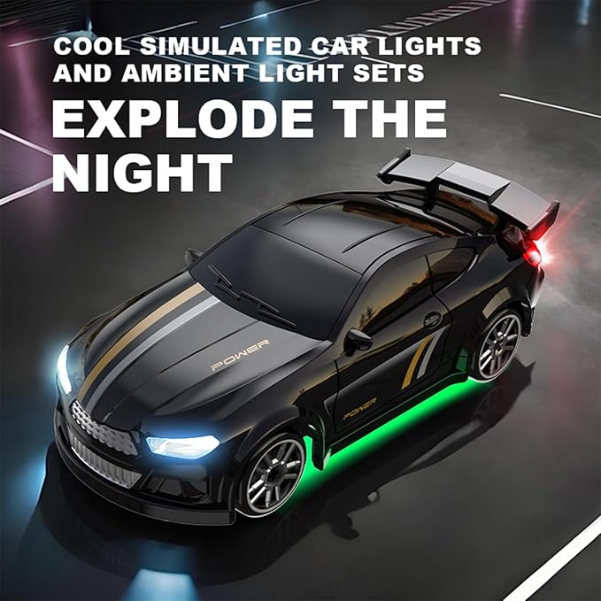 1:64 Scale Mini RC Drift Car with Gyro Full Proportional RTR 2.4Ghz Remote Control with RGB Lights (05-Black)