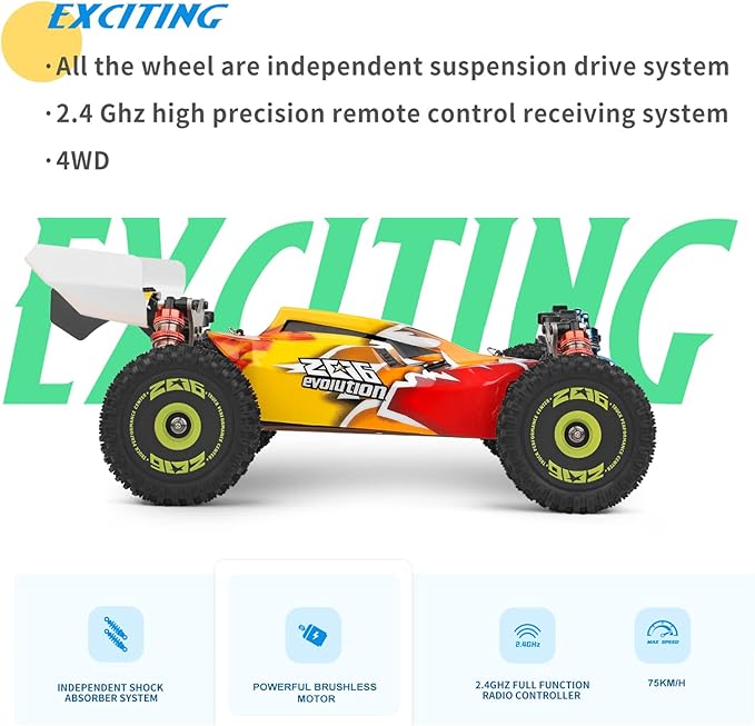 GoolRC WLtoys 144010 Brushless RC Cars for Adults 1:14 Scale Remote Control Car High Speed Racing RC Buggy 2.4GHz RC Drift Car with Metal Chassis