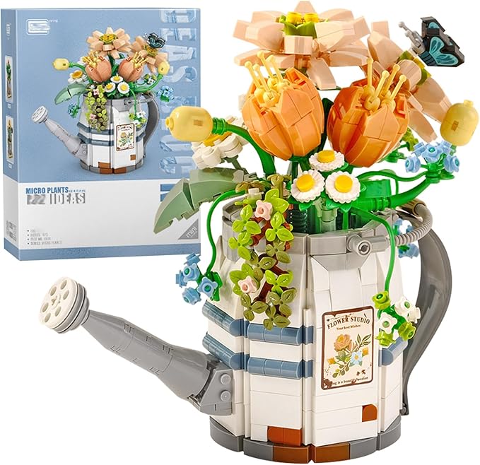 Mini Building Blocks Watering Pot Bonsai Plant Model SetCreative DIY Simulation Particle Flower Succulent Botanical Collection Construction Building Bricks ToyHome Decor