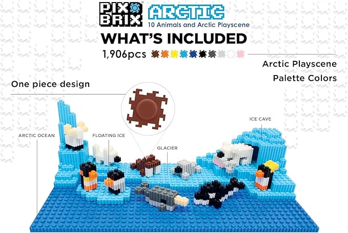 Pix Brix Pixel Art Puzzle Bricks - Animals and Artic Pixel Play Scene 1906 Pieces - Interlocking Building Bricks Create North Circle Scene Without Water or Glue - Stem Toys Ages 6 Plus