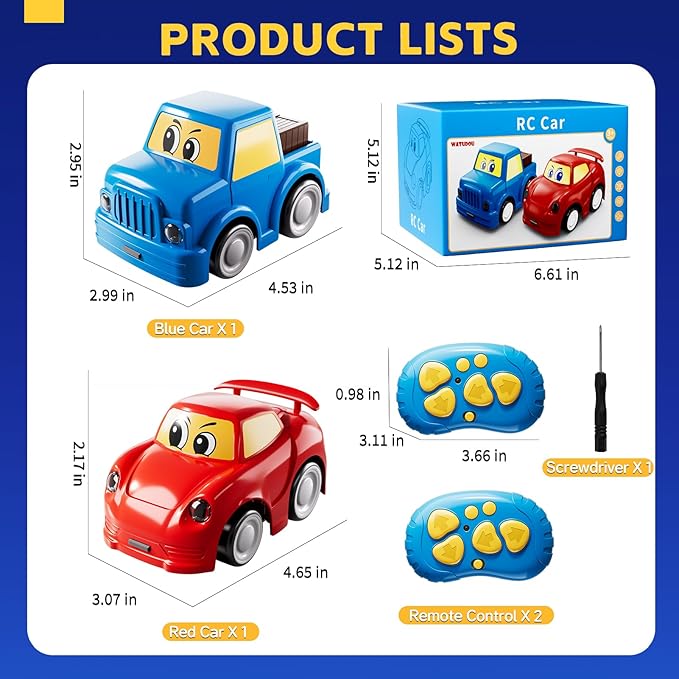 Remote Control Car for Toddlers 1-3 2-4 3-5 2 Pack Cartoon 2.4 GHz RC Cars for Kids Electric Hobby RC Car Toys Christmas Birthday Gifts Toys for Kids Boys Girls 2 3 4 5 6 Years Old