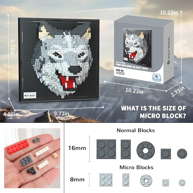 Wolf Animal 3D Wall Art Micro Mini Building Blocks Set for Adults Unique Home Wall Decor or Table Display No Compatible with Lego Ideal Birthday Christmas Toy Gift for Teens (2214 PCS)