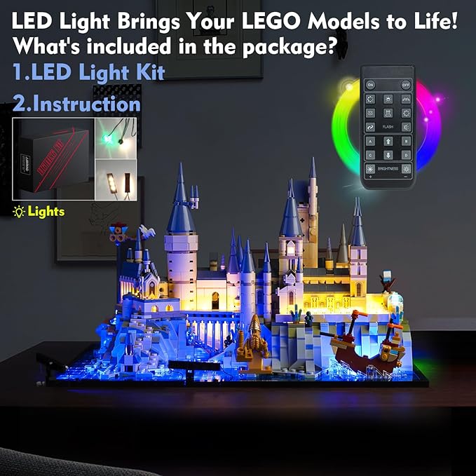 VONADO Updated RC LED Light Kit for Lego Hogwarts Castle and Grounds 76419 Remote Control Creative Lighting Set Accessories Compatible with Lego 76419 Building Set (Lights Only No Models) Blue