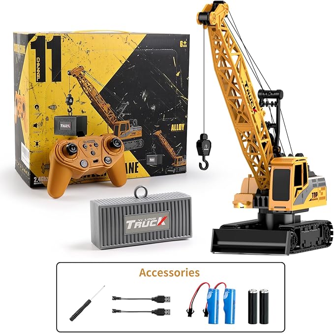 Dwi Dowellin Remote Control Crawler Crane for Boys11-Channel 2.4GHz RC Construction Crane Toy for Kids Age 3 4-7 8 9 10 Year Old