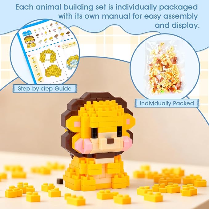 HIGH GODO Animal Party Favors Building Blocks 12 Pack Mini Animals Building Set Goodie Bag Stuffers Classroom Small Prize Toys Gifts for Adults Teens Age 14+