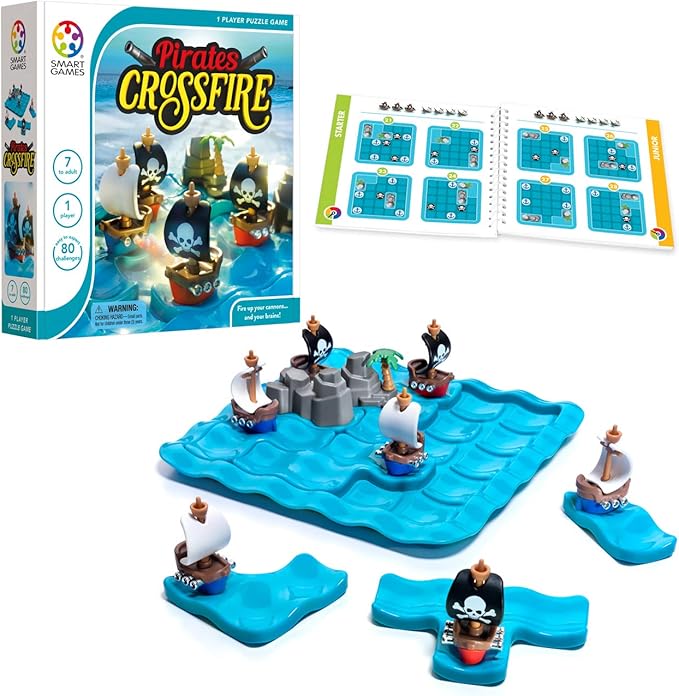 SmartGames Pirates Crossfire – Strategy Logic Game with 4 Playing Modes and 80 Challenges for Ages 7+