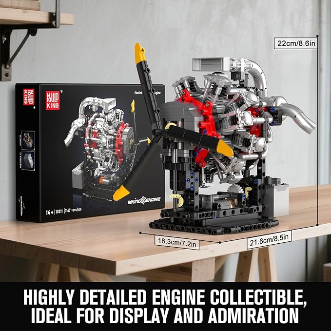 Mould King 10211 Aircraft Engine Model That Works 1147PCS Transmission Engine Battery/Motor Building Sets STEM Toy Gift for 14+ Teens &amp Adults V8 Engine Series for Display Collection