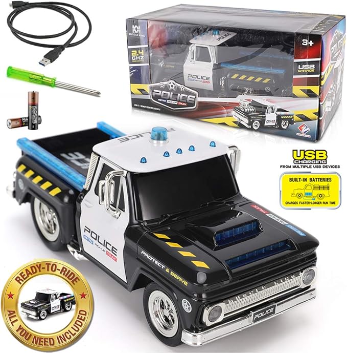 Liberty Imports RC Remote Control Police Pickup Truck Toy Vehicle with Lights and Sirens | 1:16 Rechargeable Radio Control Cop Car for Kids