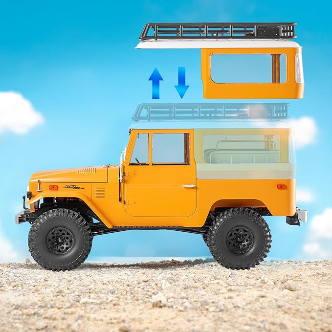 BEEZRC FMS 1/10 RC Crawler FJ40 Toyota Licensed 4WD 2.4G Model Car Hobby 4x4 Rock Crawler Offroad Truck Remote Control Car with Transmitter for Adults (Yellow) FMS11035RSYL