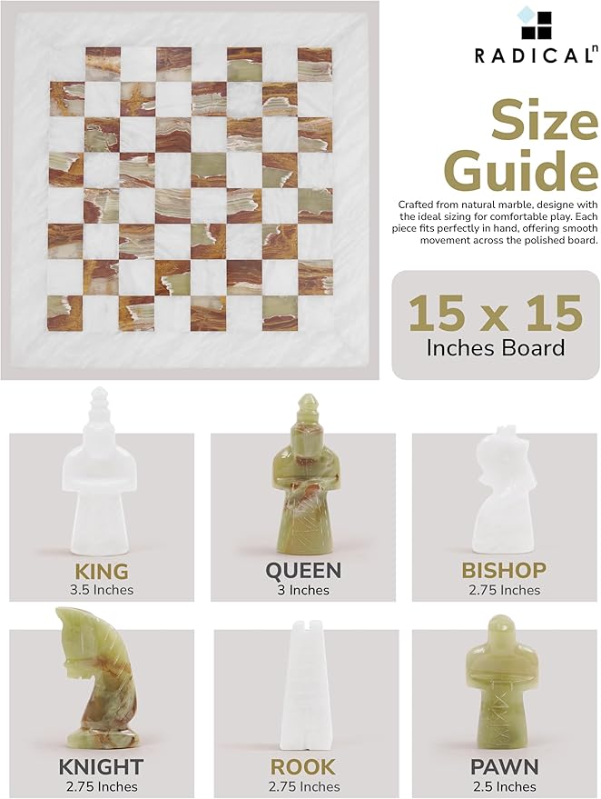 Radicaln Marble Antique Chess Set 15 Inches White and Green Handmade Chess Sets for Adults -1 Chess Board &amp 32 Chess Pieces - Board Chess Game 2 Player